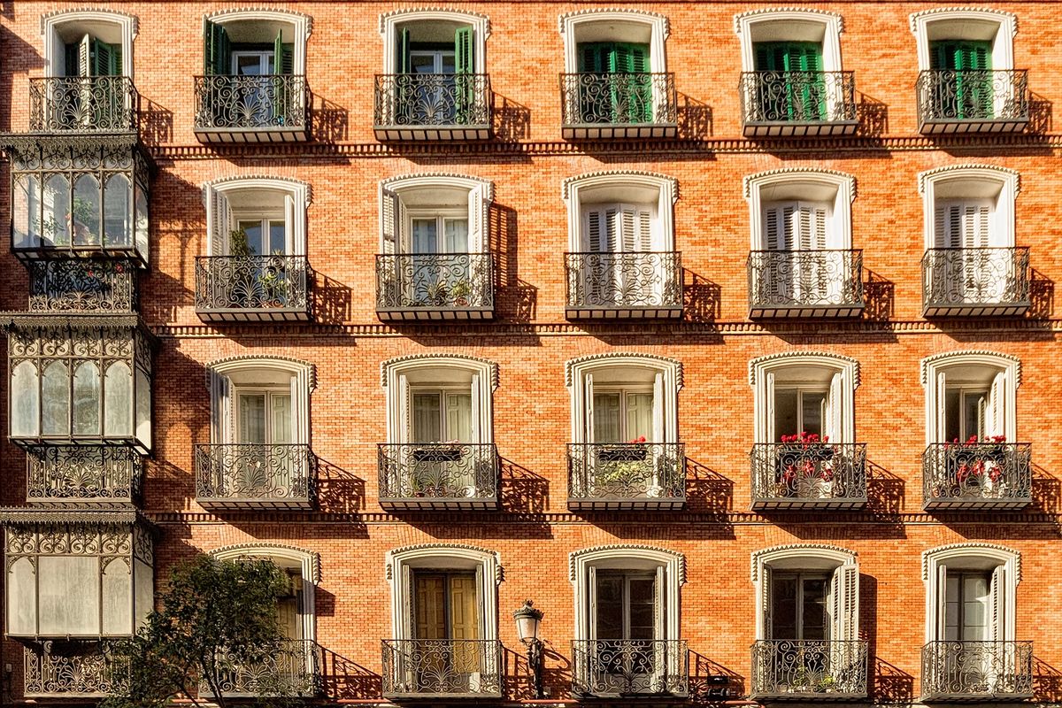 Apartment building facade with balconies